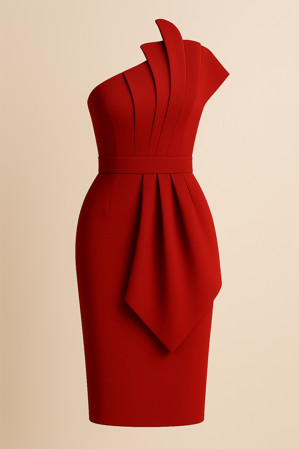 Memoriesea Womens Elegant One Shoulder Pleated Detail Bodycon Party Club Midi Dress Red