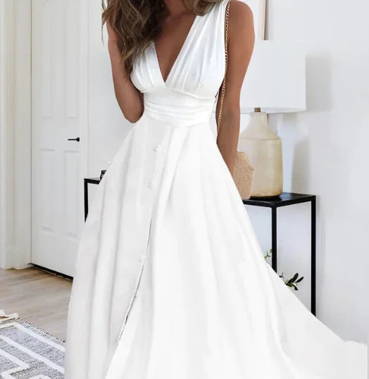 Amanda - Elegant V-Neck Maxi Dress (One Piece)